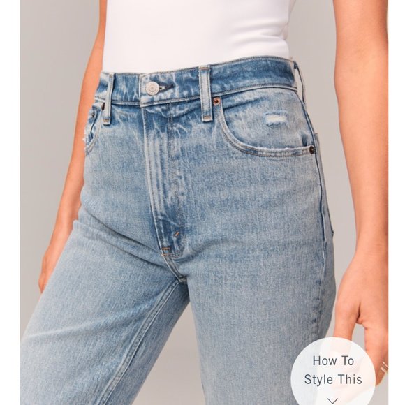 Abercrombie & Fitch 90s Ultra High Rise Ripped Knees Straight Jeans - Picture 6 of 7